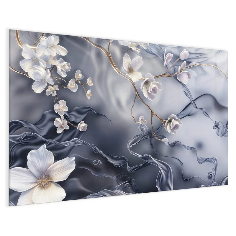 Magnettafel - Weiße Blüten auf Seide