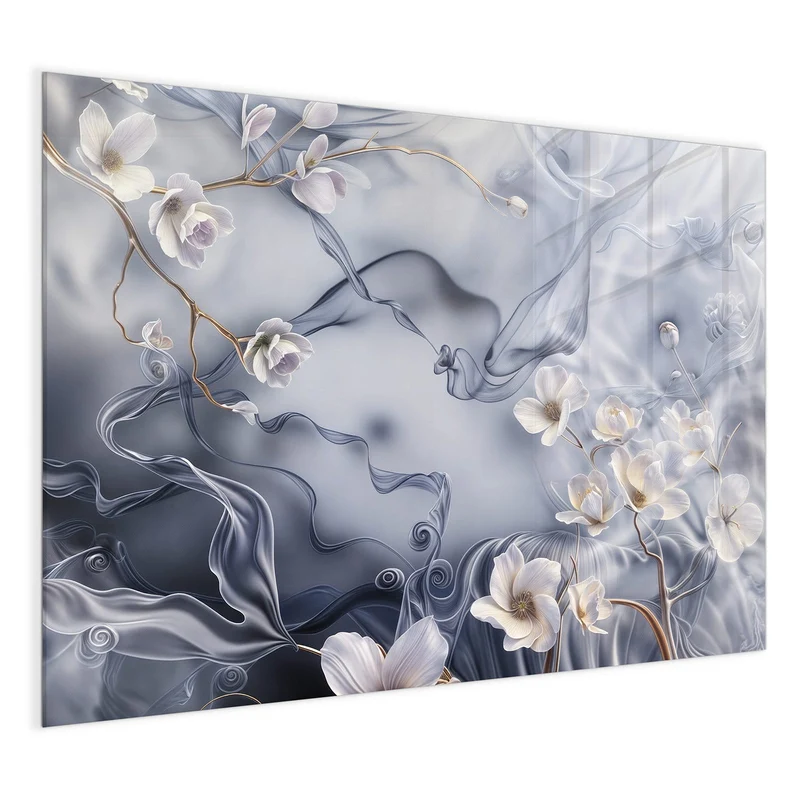 Magnettafel - Weiße Blüten auf Seide