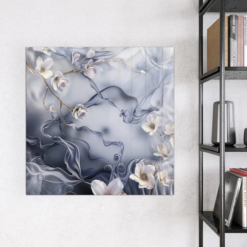Magnettafel - Weiße Blüten auf Seide