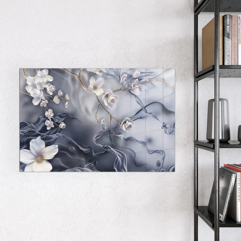 Magnettafel - Weiße Blüten auf Seide