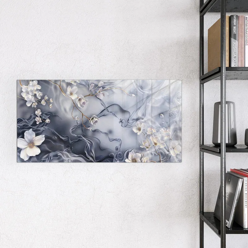 Magnettafel - Weiße Blüten auf Seide