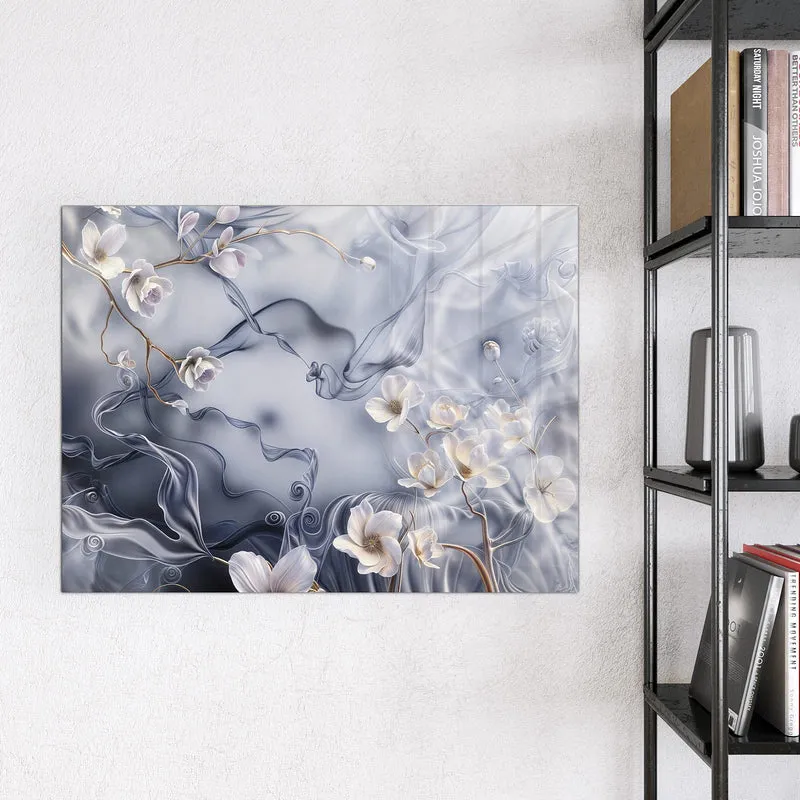 Magnettafel - Weiße Blüten auf Seide