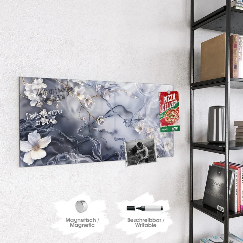 Magnettafel - Weiße Blüten auf Seide