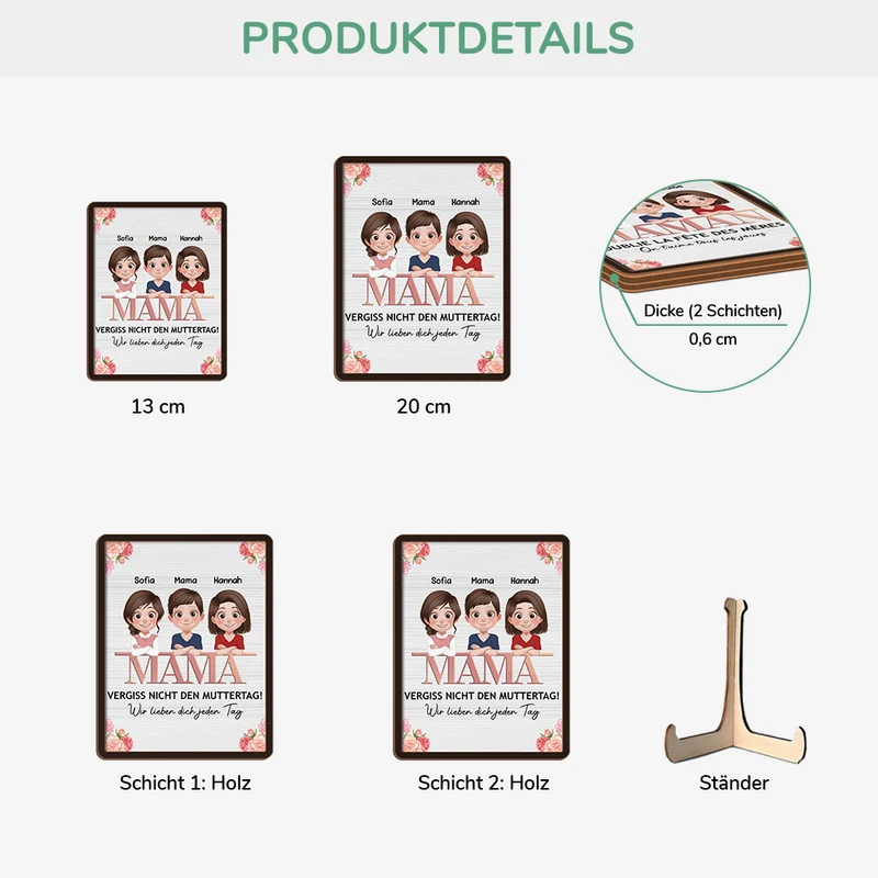 Mama Wir Lieben Dich Jeden Tag - Personalisiertes Muttertag Geschenk | Holztafel Mama
