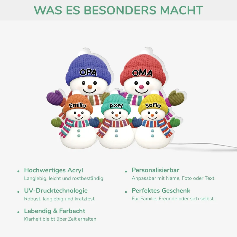 Familie Schneemann - Personalisierte Weihnachtsgeschenke | Lightbox