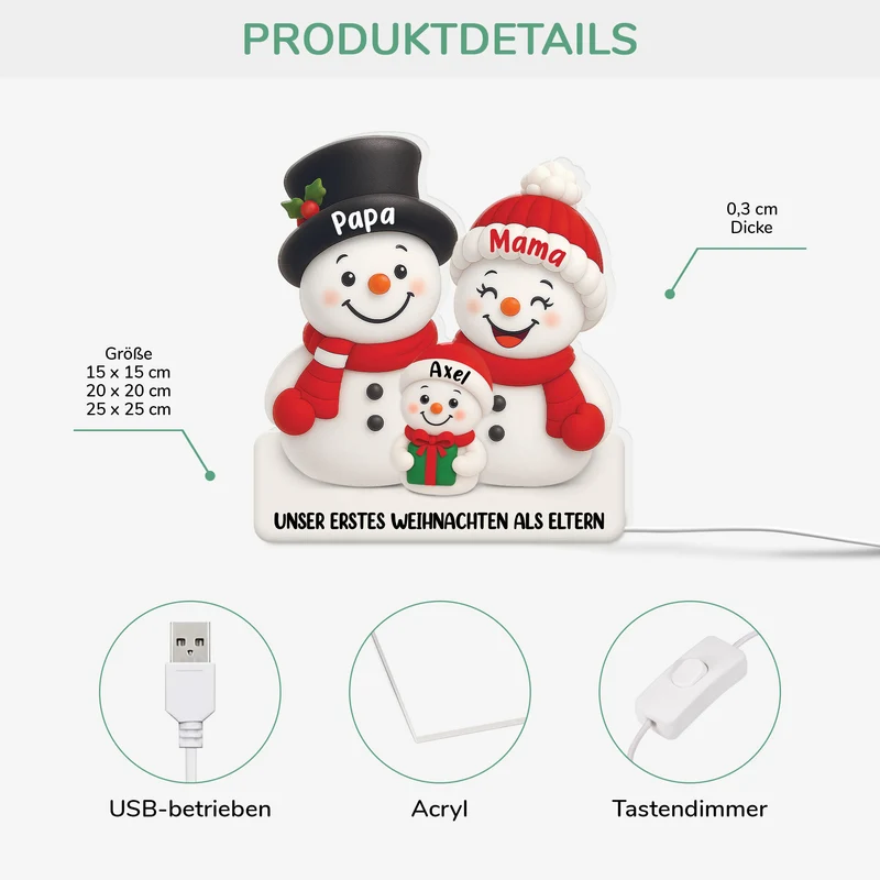[3D-Optik] Unser Erstes Weihnachten Als Eltern - Personalisierte Weihnachtsgeschenke Familie | Lightbox