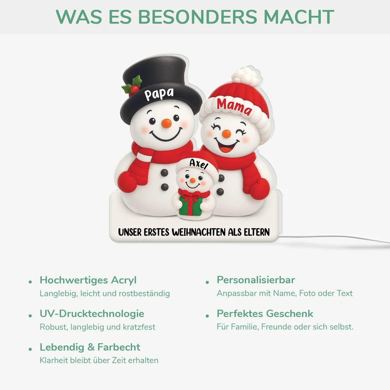 [3D-Optik] Unser Erstes Weihnachten Als Eltern - Personalisierte Weihnachtsgeschenke Familie | Lightbox