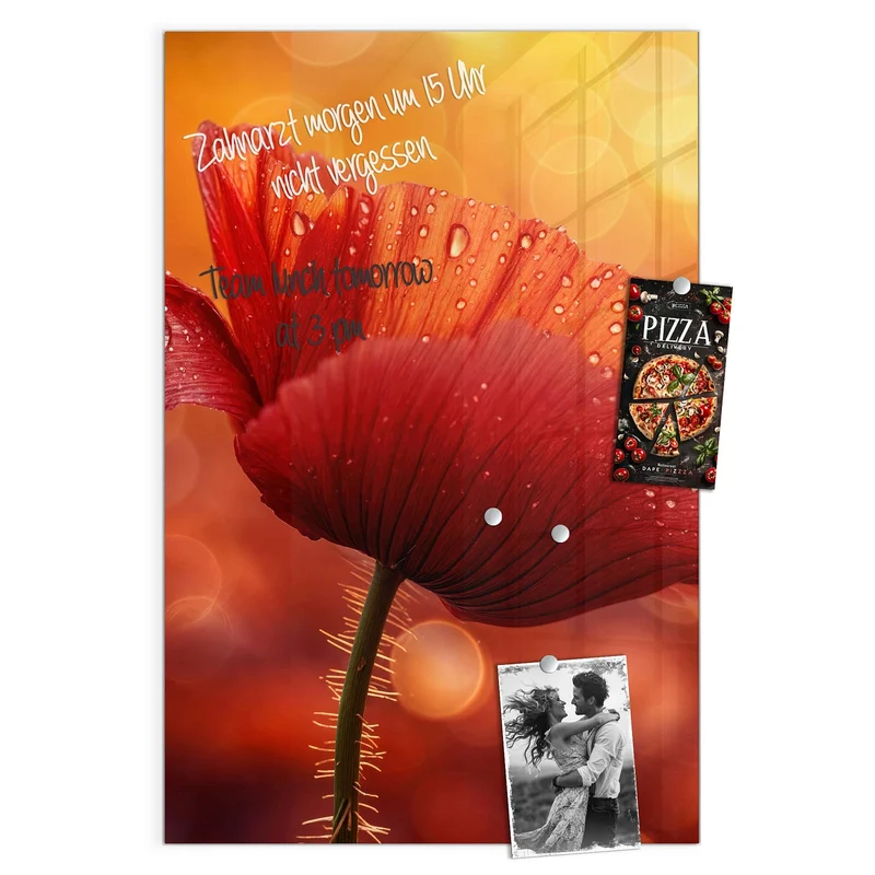 Magnettafel - Mohn mit Tautropfen