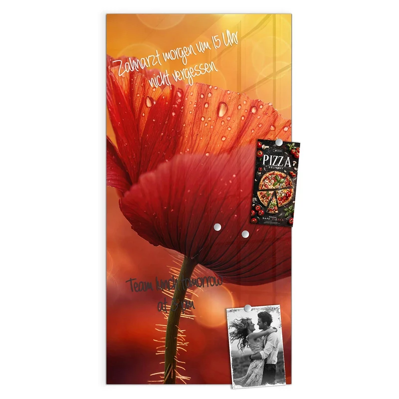 Magnettafel - Mohn mit Tautropfen