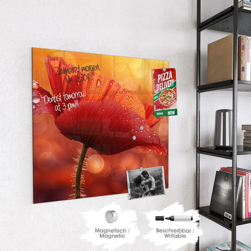 Magnettafel - Mohn mit Tautropfen