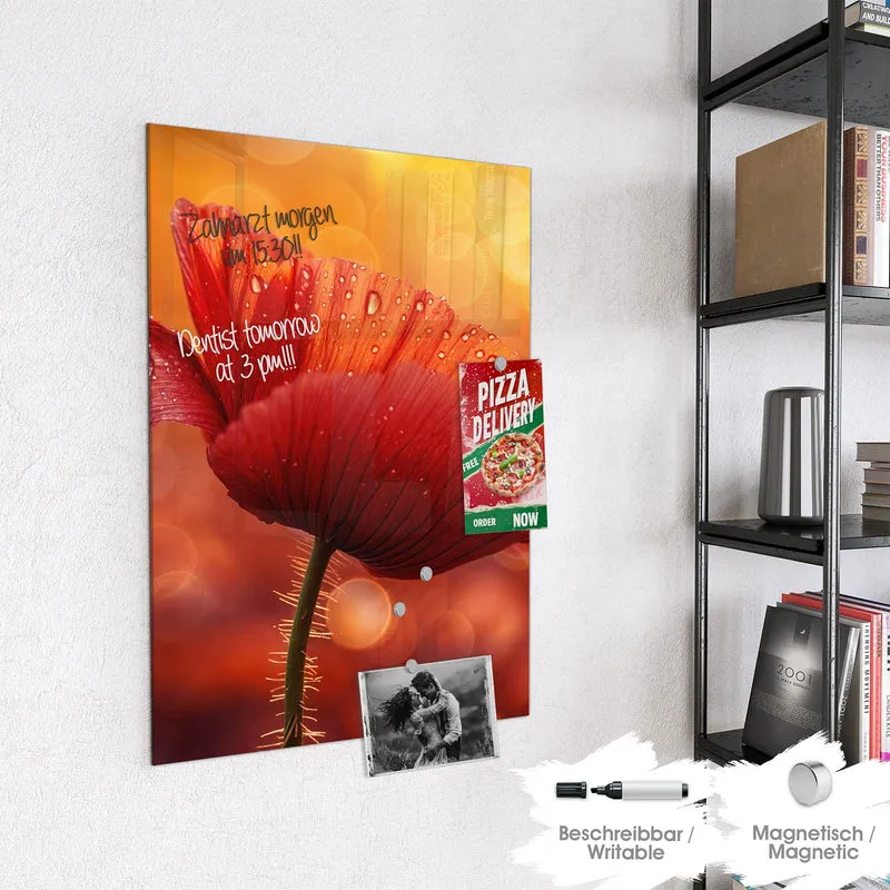 Magnettafel - Mohn mit Tautropfen