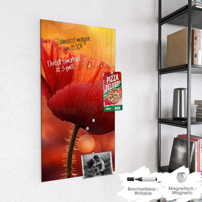 Magnettafel - Mohn mit Tautropfen