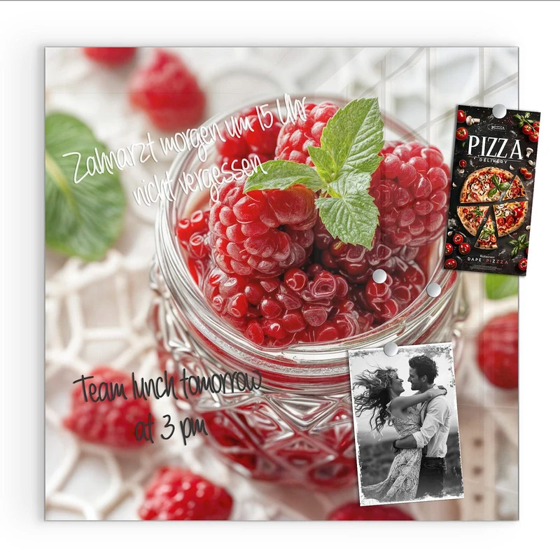 Magnettafel - Glas mit Himbeeren