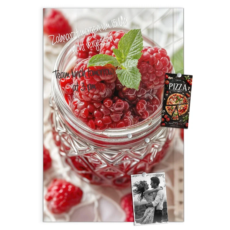 Magnettafel - Glas mit Himbeeren
