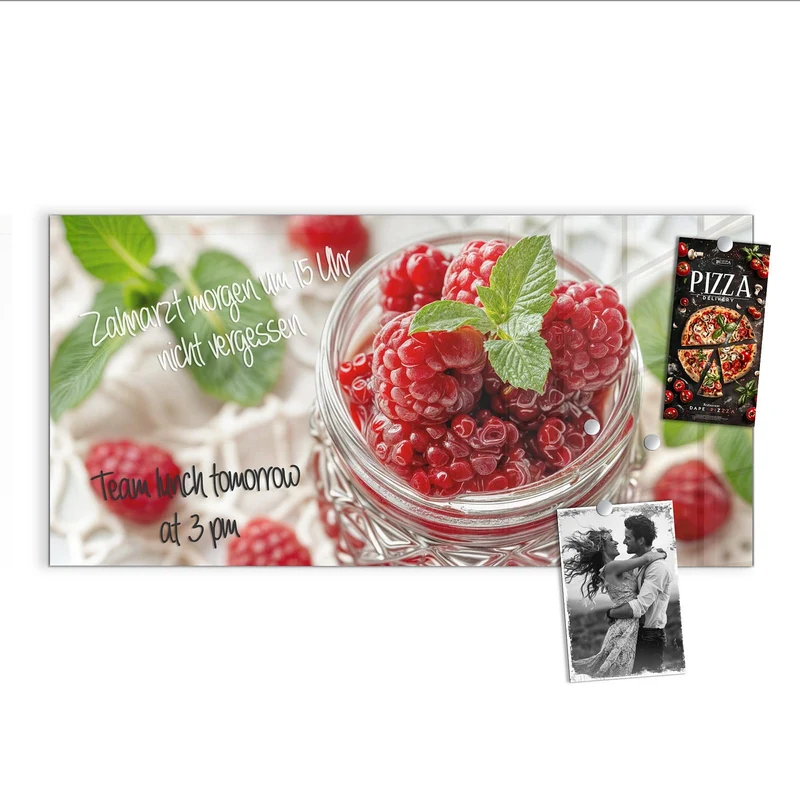 Magnettafel - Glas mit Himbeeren