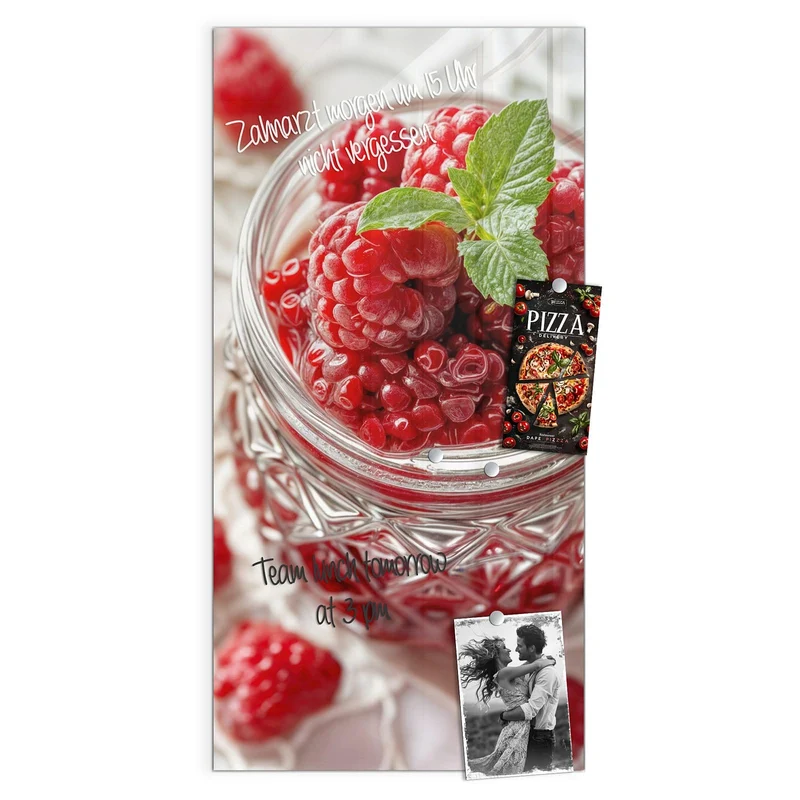 Magnettafel - Glas mit Himbeeren