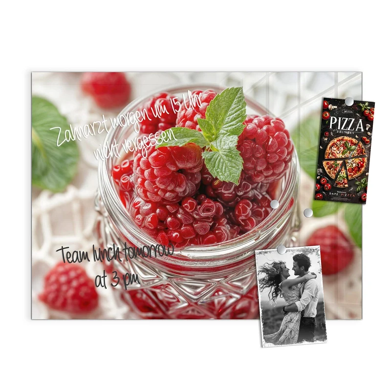 Magnettafel - Glas mit Himbeeren