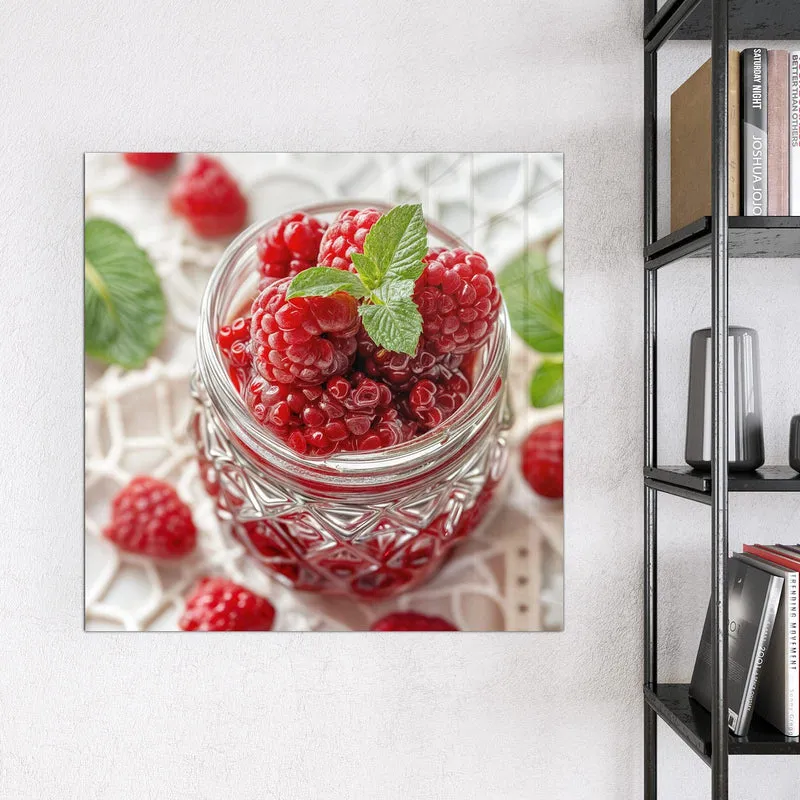 Magnettafel - Glas mit Himbeeren