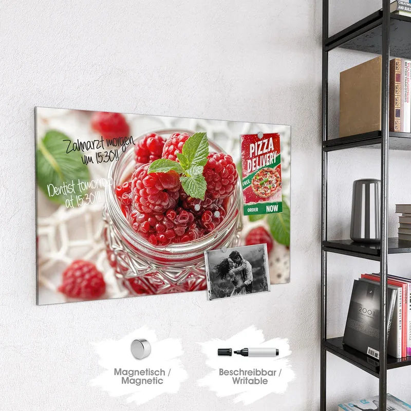 Magnettafel - Glas mit Himbeeren