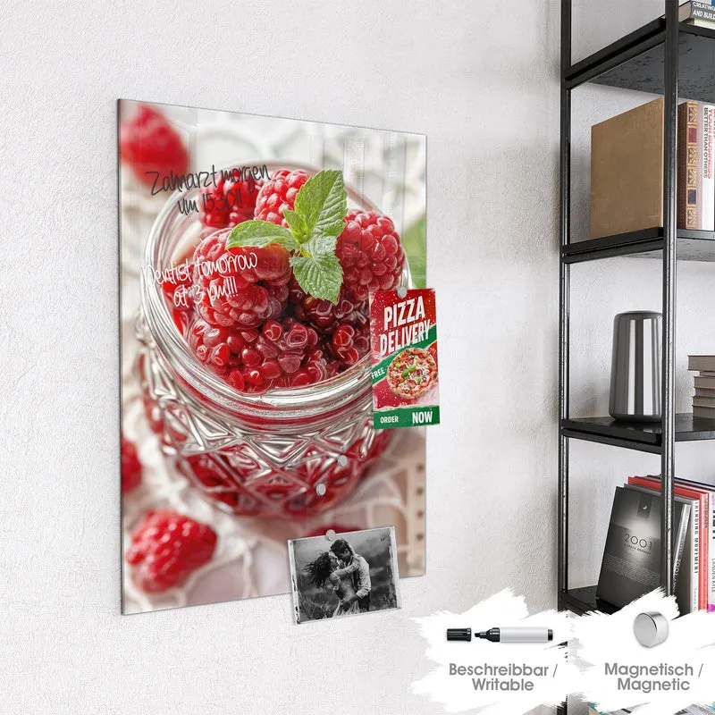Magnettafel - Glas mit Himbeeren