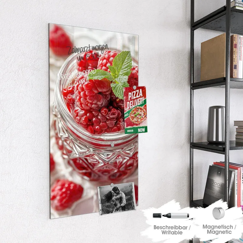 Magnettafel - Glas mit Himbeeren