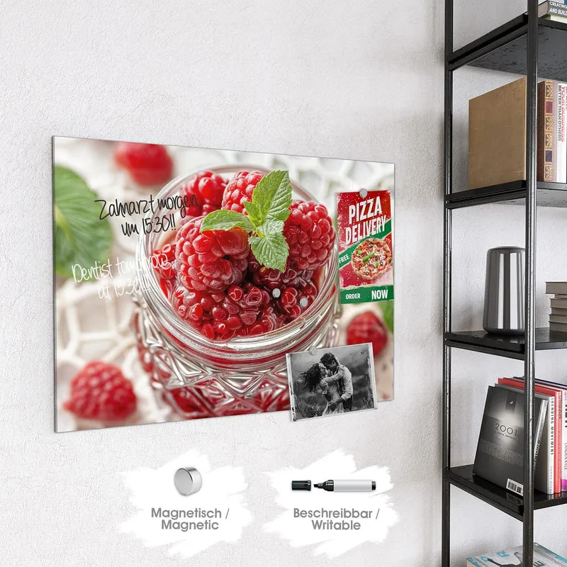 Magnettafel - Glas mit Himbeeren