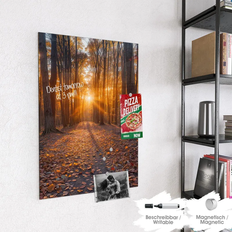 Magnettafel - Sonne im Herbstwald