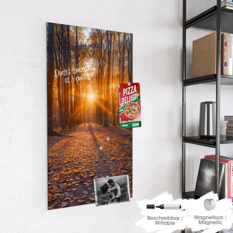 Magnettafel - Sonne im Herbstwald