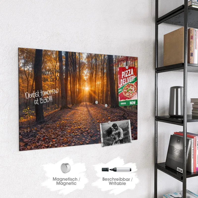 Magnettafel - Sonne im Herbstwald