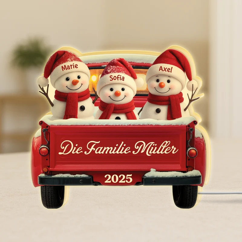 Die Familie Schneemann Im Auto - Personalisierte Weihnachtsgeschenke | Lightbox
