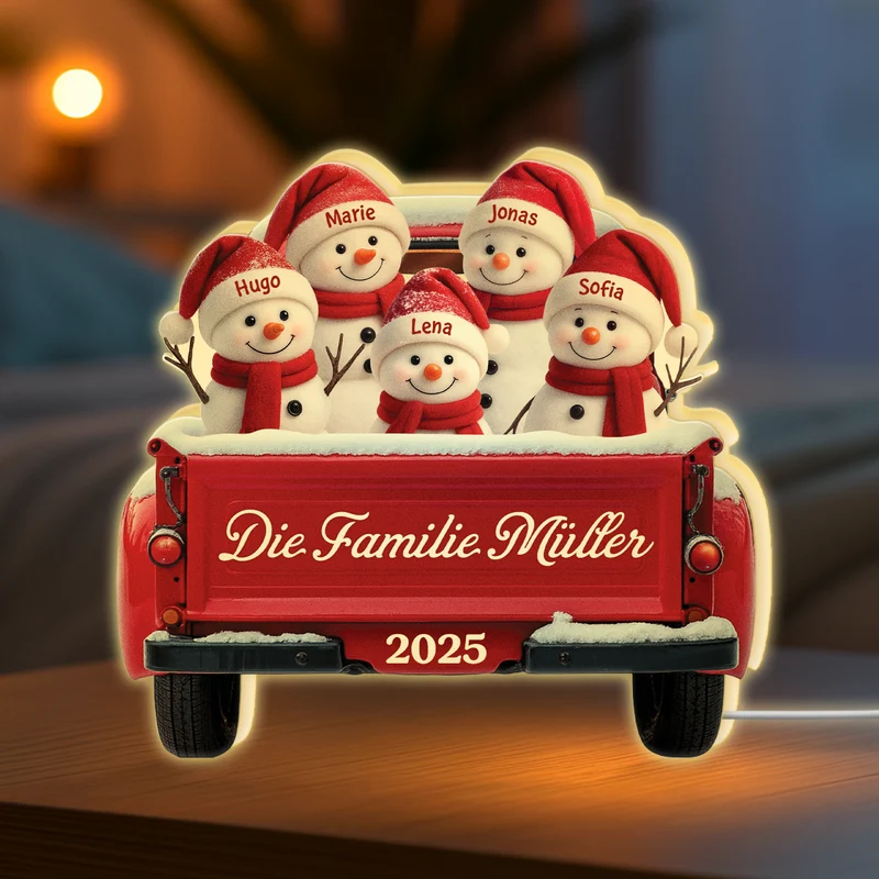Die Familie Schneemann Im Auto - Personalisierte Weihnachtsgeschenke | Lightbox