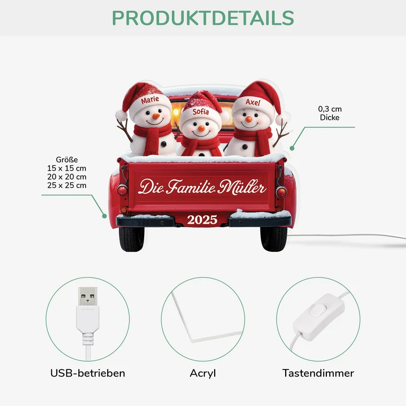 Die Familie Schneemann Im Auto - Personalisierte Weihnachtsgeschenke | Lightbox