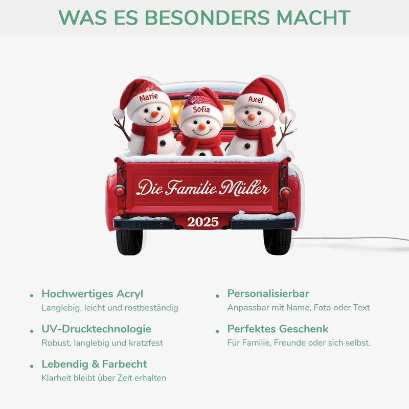 Die Familie Schneemann Im Auto - Personalisierte Weihnachtsgeschenke | Lightbox