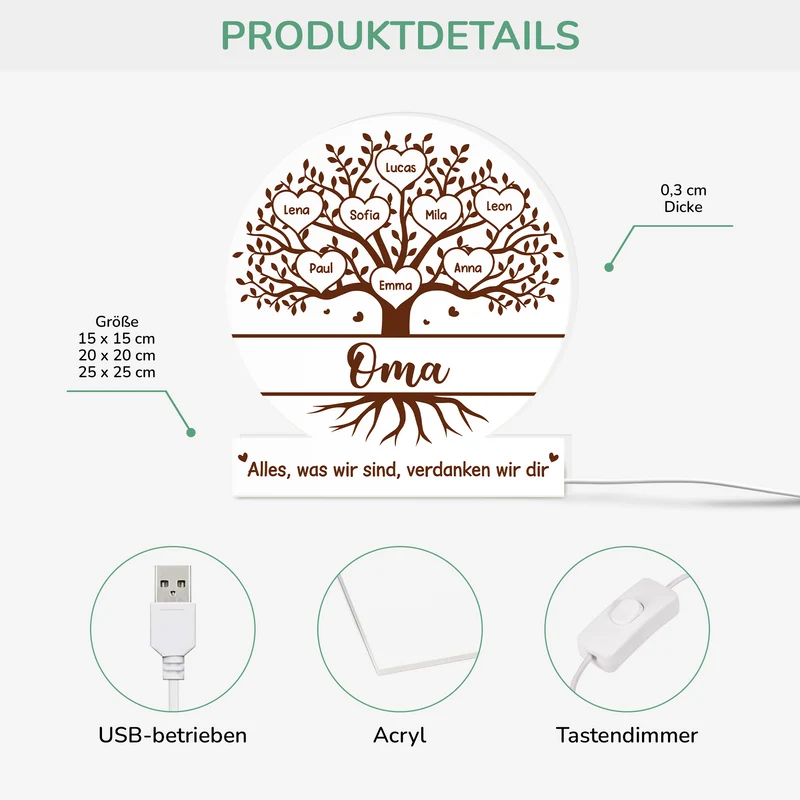 Stammbaum Oma - Personalisiertes Geschenk | Lightbox Mit Namen Oma