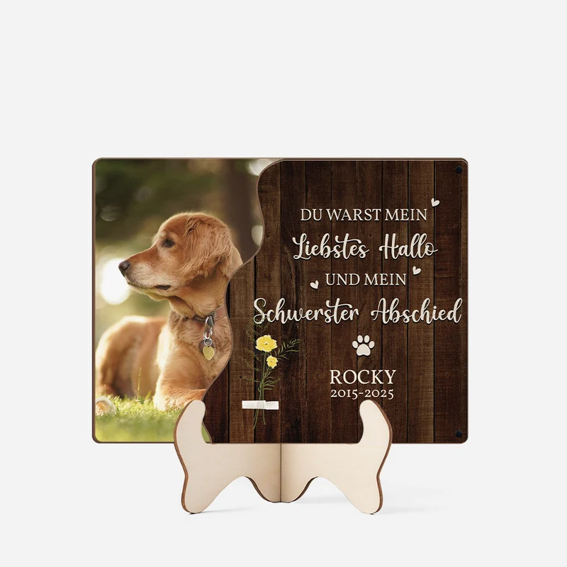 Liebstes Hallo Und Härtester Abschied - Personalisiertes Geschenk | Holztafel Haustierr zur Erinnerung