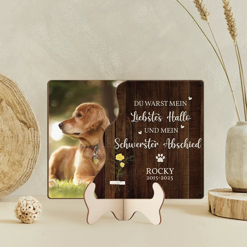Liebstes Hallo Und Härtester Abschied - Personalisiertes Geschenk | Holztafel Haustierr zur Erinnerung