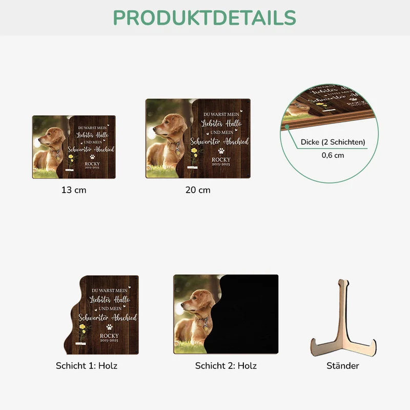 Liebstes Hallo Und Härtester Abschied - Personalisiertes Geschenk | Holztafel Haustierr zur Erinnerung