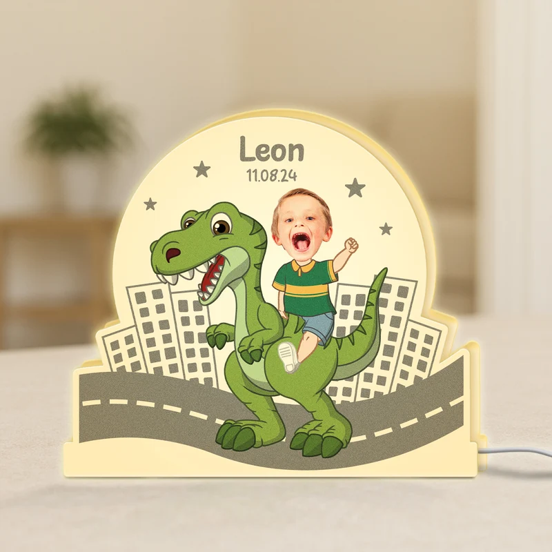 Kind Und Dinosaurier - Personalisiertes Geschenk | Lightbox Kinder mit Gesicht