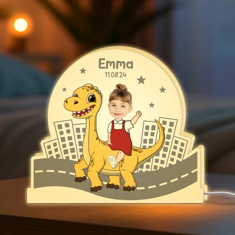 Kind Und Dinosaurier - Personalisiertes Geschenk | Lightbox Kinder mit Gesicht