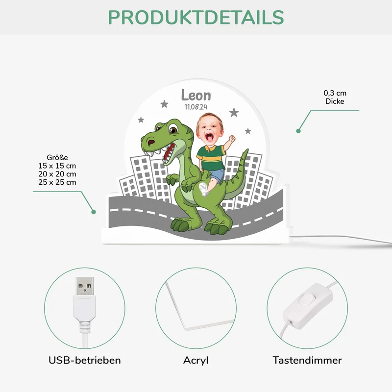 Kind Und Dinosaurier - Personalisiertes Geschenk | Lightbox Kinder mit Gesicht
