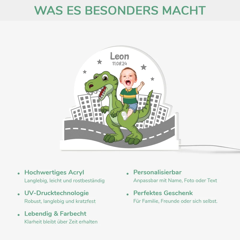 Kind Und Dinosaurier - Personalisiertes Geschenk | Lightbox Kinder mit Gesicht