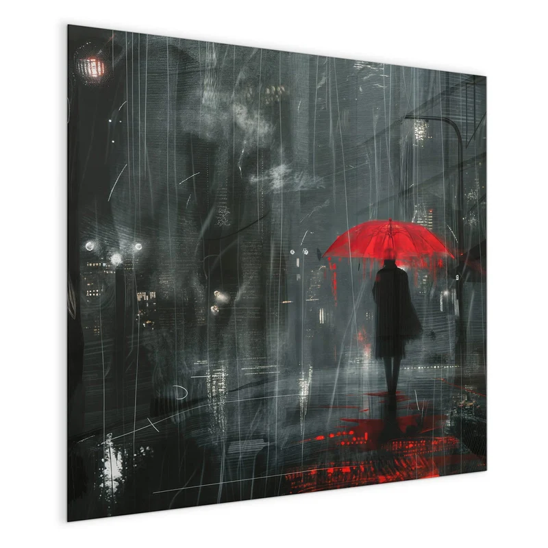 Magnettafel - Roter Schirm bei Nacht