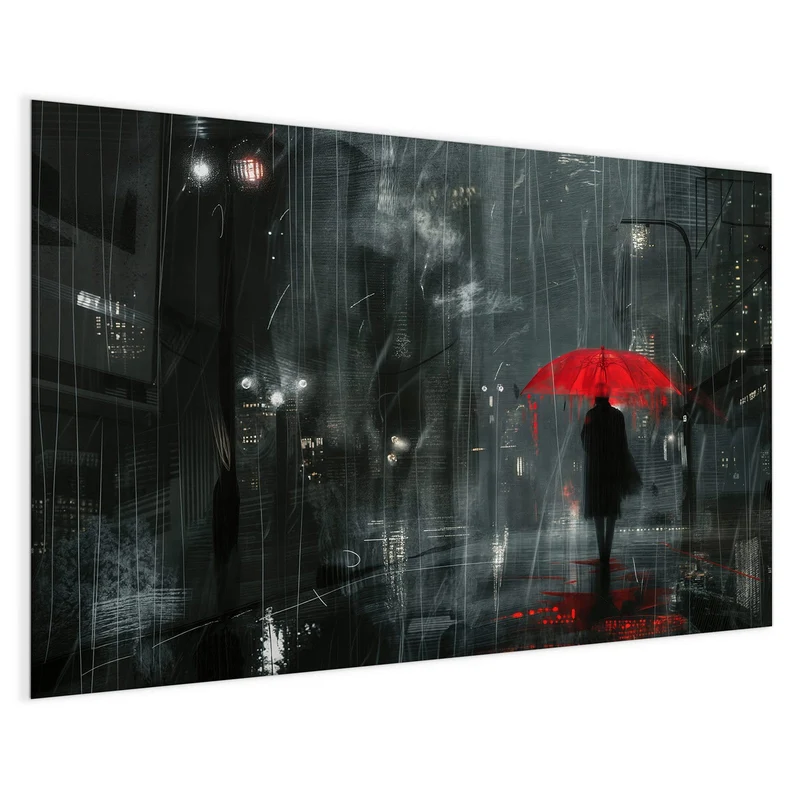 Magnettafel - Roter Schirm bei Nacht