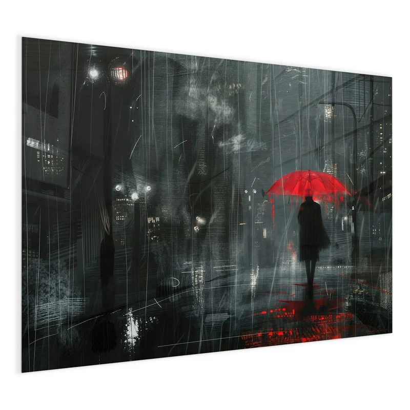 Magnettafel - Roter Schirm bei Nacht