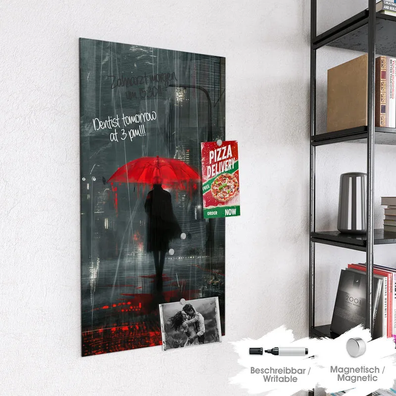 Magnettafel - Roter Schirm bei Nacht