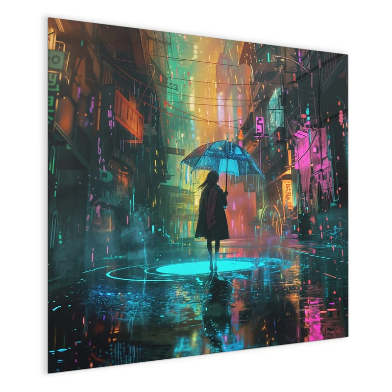 Magnettafel - Frau im Neonregen