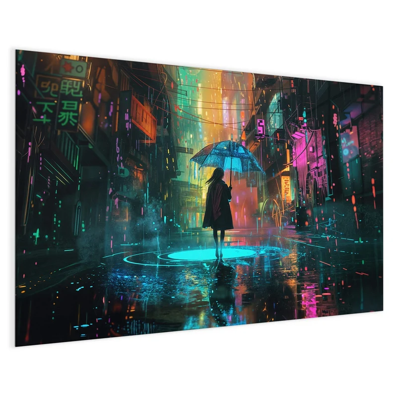 Magnettafel - Frau im Neonregen