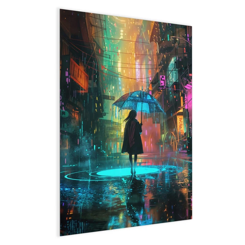 Magnettafel - Frau im Neonregen