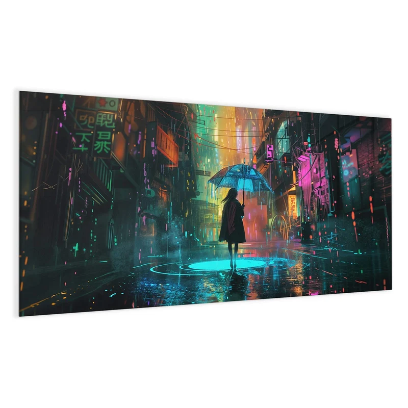 Magnettafel - Frau im Neonregen