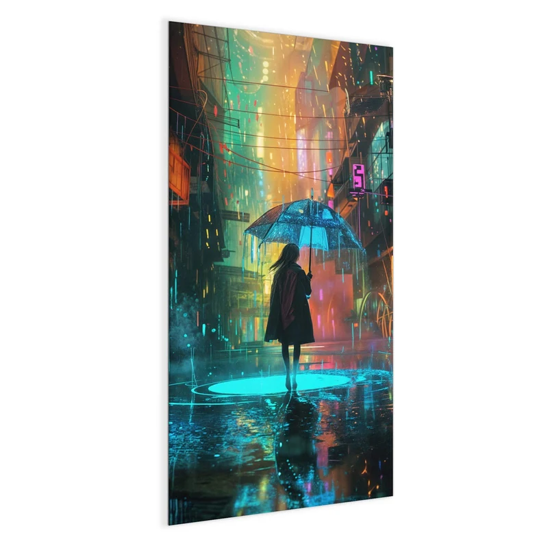 Magnettafel - Frau im Neonregen